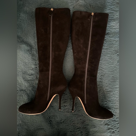 New Gucci black knee high suede high heeled boots 38 designer zip fall 7.5 8 NWB - Picture 2 of 5